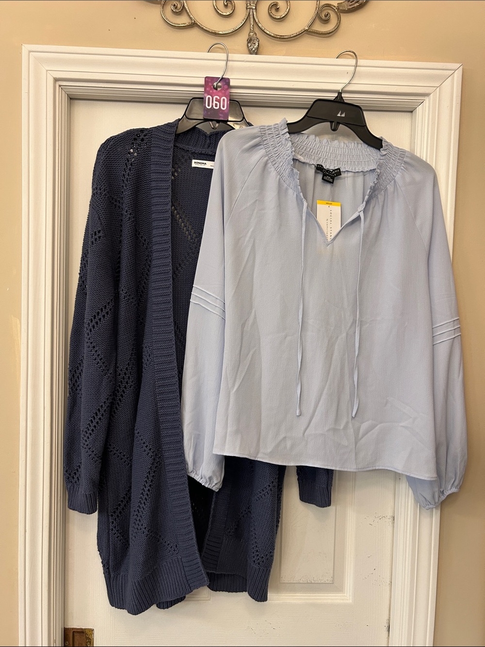 Sanctuary Light Blue Blouse & Sonoma Navy Open-Knit Cardigan Set